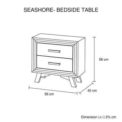 Bedside Table 2 drawer Night Stand with Solid Acacia Storage in Sliver Brush Colour