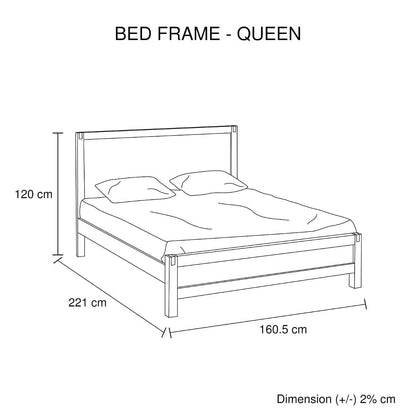Queen size Bed Frame in Solid Acacia Veneered Medium High Headboard in Oak