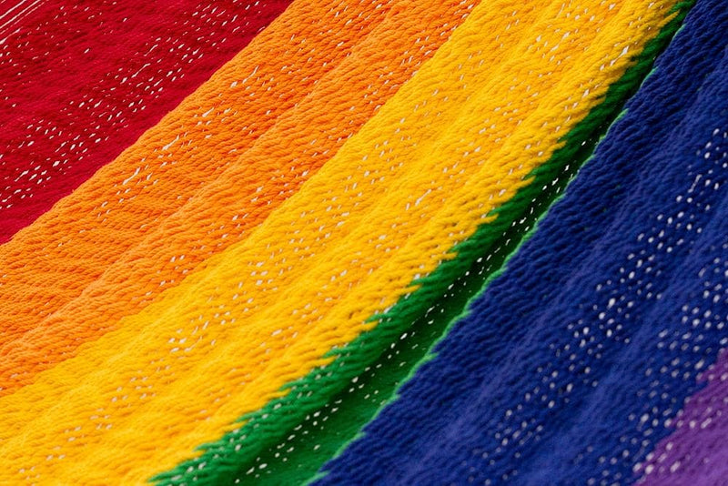 Mayan Legacy Queen Size Outdoor Cotton Mexican Hammock in Rainbow Colour
